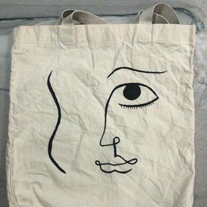 Custom painted off white/beige canvas tote bag